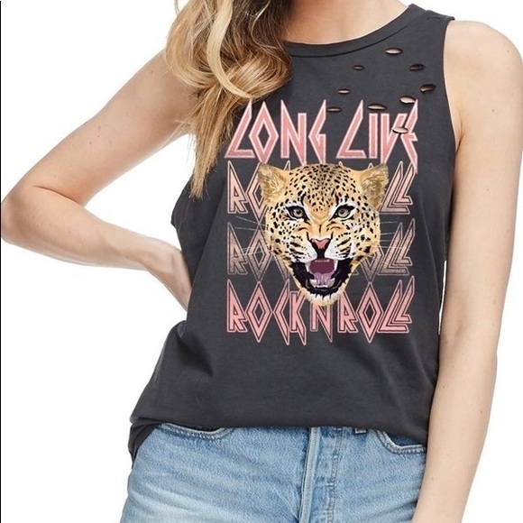 Zutter Tops - Long Live Rock N Roll Distressed Graphic Tee NWT
